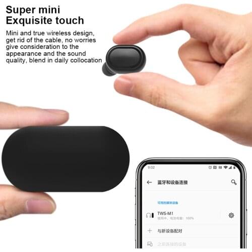 M1 tws V5.0 Bluetooth Stereo Earphone Wireless Waterproof Touch Earbuds Headset Battery Type-c Charge Case for smart phone vv