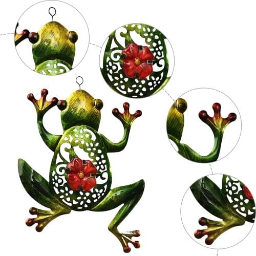 Metal Craft Frog Wall Hanging Ornament Decoration Garden Fence Balcony Animal Hanging Decor Personality Hollow Carved Mural