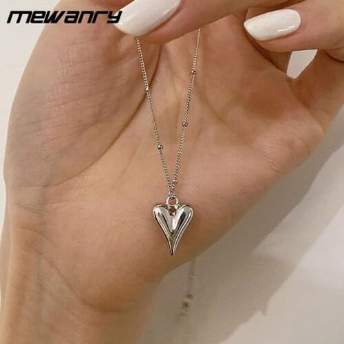 Mewanry Minimalist 925 Sterling Silver LOVE Heart Necklace for Women Couples New Trendy Elegant Bride Jewelry Gifts Wholesale