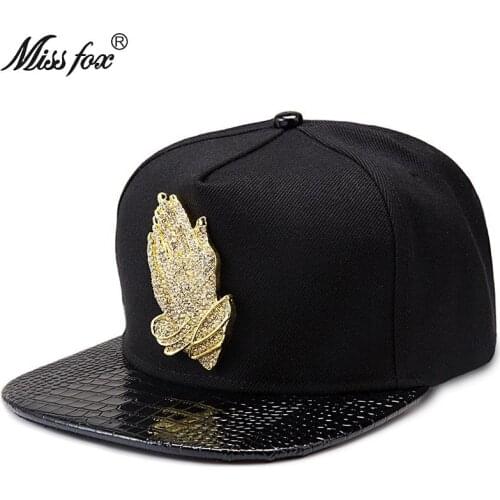 Missfox Hip Hop Prayer Shape Streetwear Hat Men Flat Brim Top Hat Rhinestone Drill Snapback Hats Caps Men
