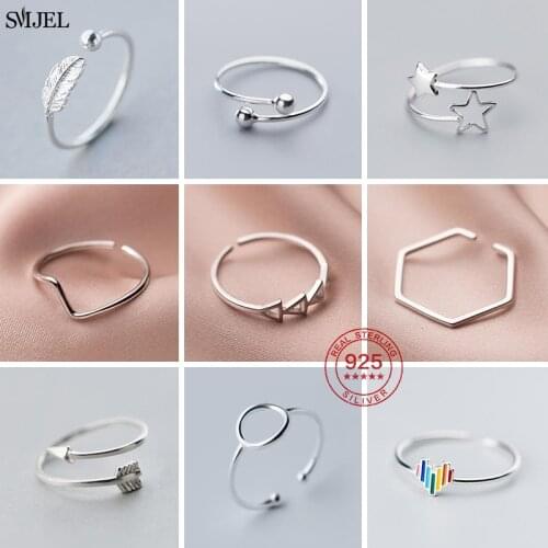 Fashion 925 Sterling Silver Geometric Layer Adjustable Rings For Women Wholesale Jewelry Beaded V Shape Heart Leaves Ring Gift
