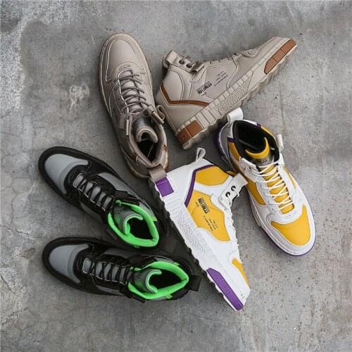 Mens shoes spring and autumn new brand fashion color matching lightweight high-top outdoor lace comfortable casual shoes