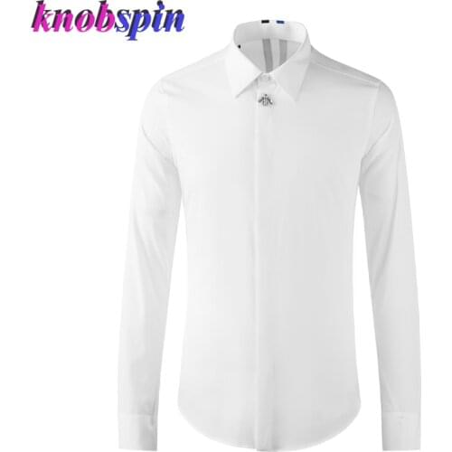 2021 Men Long Sleeve Shirt High Quality Bee Decoration Casual Slim Fit Dress Shirts Fashion Streetwear Clothing Chemise Homme