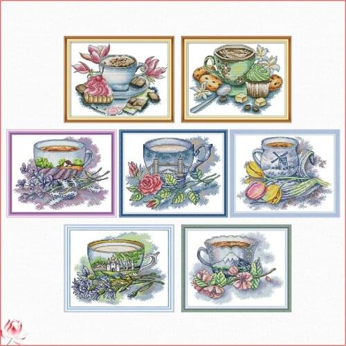 Teacup And Flowers Series Cross Stitch Kit DIY Still Life Pattern Chinese Embroidery 11CT 14CT Needlework Sewing Kit Home Deco