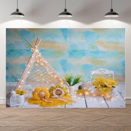 Neoback Painting Balloon Sky Tent Kids Portrait Happy Birthday Baby Shower Professional Studio Photography Backdrop Background