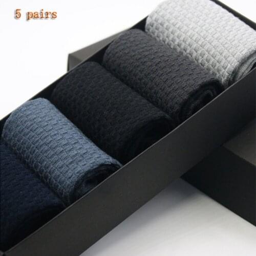 Bamboo Fiber Men Socks High Quality Classic Deodorant Business Socks Gift Solid Color Men Casual Compression Socks 5Pairs / Lot