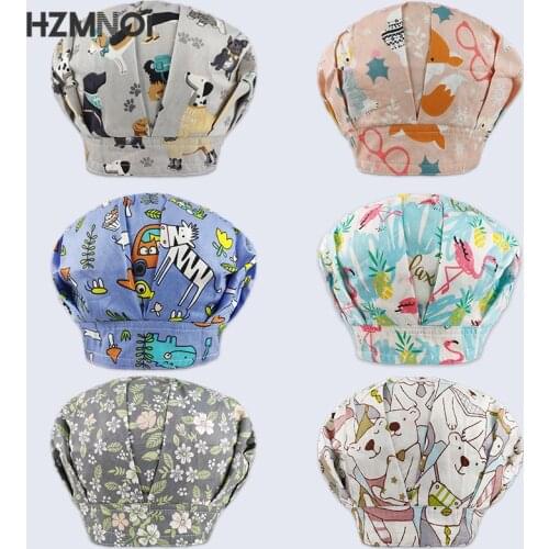 2021 New Cotton Cartoon Print Nurse Doctor Surgical Cap Laboratory Pet Hospital Beauty Salon Scrub Cap Unisex Chef Work Cap