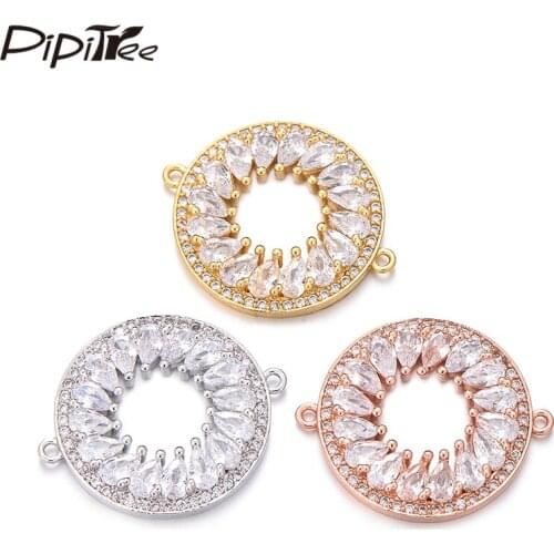 Pipitree Shiny Clear Cubic Zirconia Round Circle Charm Bracelet Necklace Connectors DIY Wedding Jewelry Accessories Charms 24mm
