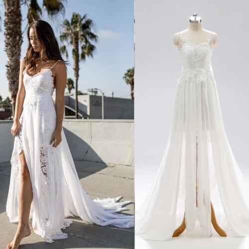 Beach Wedding Dresses Sexy Backless Light Wedding Dress Luxury Spaghetti Straps Boho Wedding Dress Split Fork Vestido De Noiva