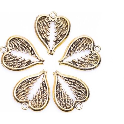 Gold Color Wings Pendant 15pcs Heart Charms For Jewelry Making Accessories 2021 Trend Pendants For Women Men Handmade Materials