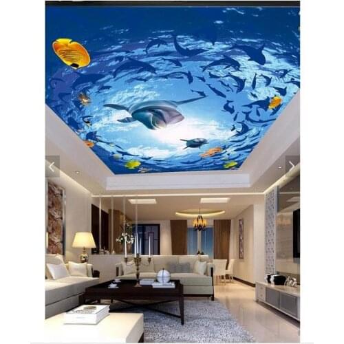 Custom photo wallpaper 3d ceiling wallpaper mural Ocean dolphin sunshine stereo ceiling frescoes 3d living room wallpaper decor