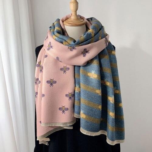 Luxury brand double-sided scarf women Mrs Winter warm cashmere shawl scarf animal be