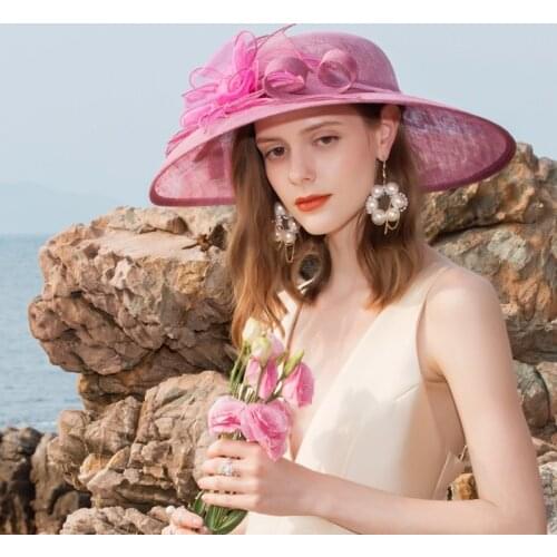 British Style Elegant Big Brim Flower Linen Top Hat European and American Fashion Ladies Linen Hat Hats for Women