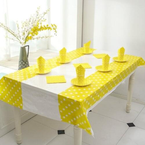 New Dot yellow Tablecloth for Kids Happy Birthday Party Decoration Table Cover Event Party Supplies INS Faovr Cup Palte Balloon