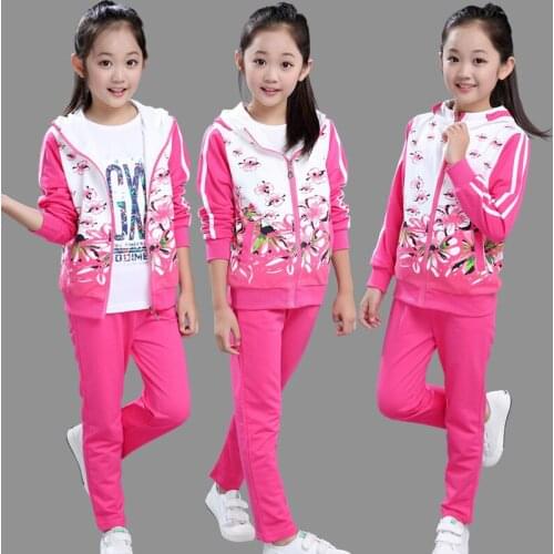 Girls Spring Fall Clothing Sets Kids Floral Printing Princess Set Childrens Casual Sports Suit Hooded Jacket + Pants 2 Pcs X143