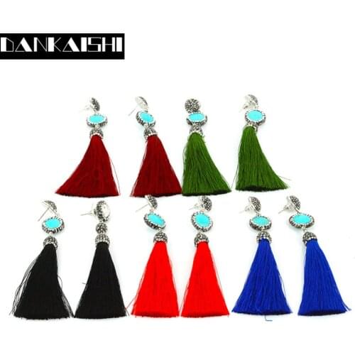 Vintage Designer Jewelry Dangle Earrings Rhinestones Pin Stone Silk Tassel Drop Female Wedding Earrings Party Gift