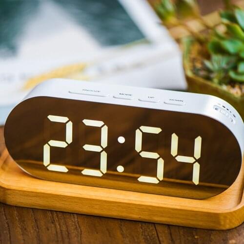 Mirror Alarm Clock Dimmer LED Clock Snooze Travel Clock Digital Table Clock Bedroom Wake Up Light With Dual USB Charger Cable