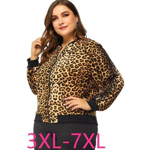 Female spring autumn plus size jacket for women large casual loose long sleeve zipper leopard short coats 3XL 4XL 5XL 6XL 7XL