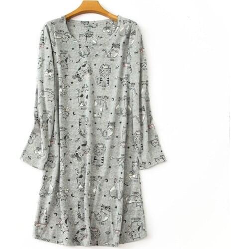 Spring Autumn Female Casual Cartoon sleep dress Ladies 100% Cotton Nightgown Women Long Sleeve Round collar Plus size sleepshirt