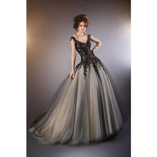 Sheer Black Vintage vestido de noiva Beaded Appliques Lace Brush Train Bridal Gown Cap Sleeves 2018 mother of the bride dresses