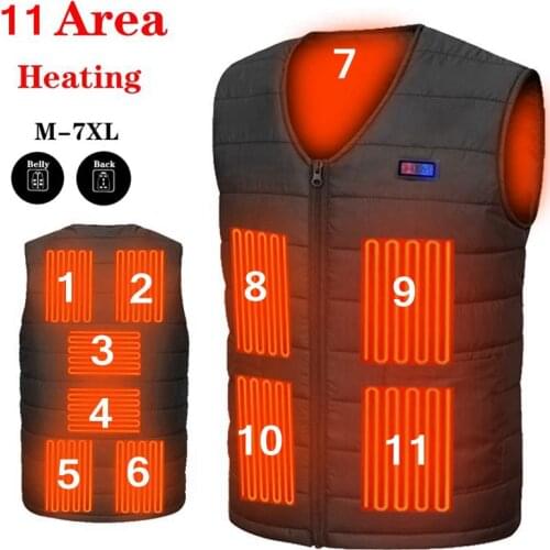 11 Area Heating Vest Men/Women Casual V-neck USB Heated Vest Smart Control Temperature Heating Jacket Cotton Coat Winter Hunting