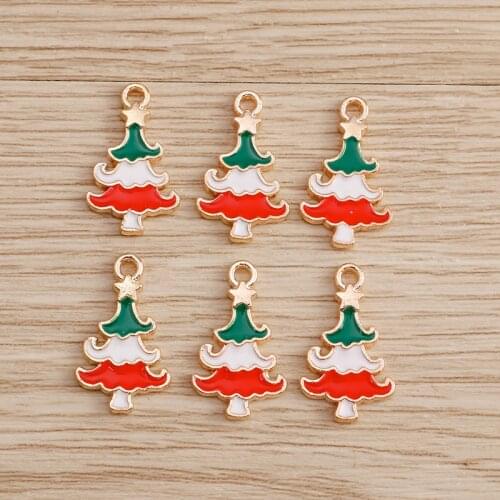 10pcs 10*18mm 3 Color Christmas Tree Charms for Necklaces Pendants Bracelets Handmade DIY Enamel Star Charms Jewelry Accessories