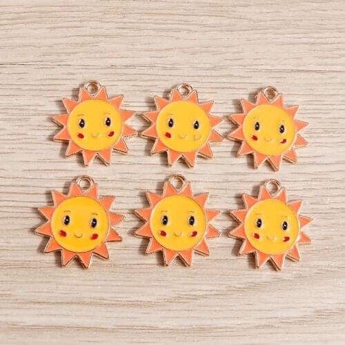 10pcs 20*22mm Enamel Smiling Sun Charms for Jewelry Making DIY Earrings Pendants Necklaces Keychain Handmade Crafts Accessories