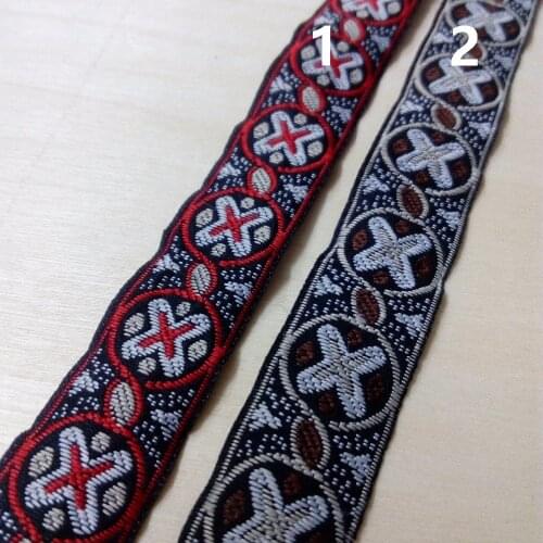 2cm 20mm 7/8' Red Brown Round Copper Coin X X Lace Trim Ethnic Bedding Costume Curtain Laciness National Jacquard Ribbon Webbing