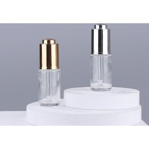 300pcs Factorty Wholesale 15ml Clear Glass Dropper Bottle For Essential Oil Container With Gold Sliver Dropper Cap Press Pump