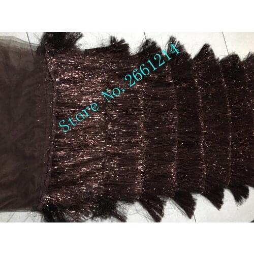 5yards BZL-2337 dark brown fringe luxury embroidery floral best quality african newest tulle mesh lace for sawing dress
