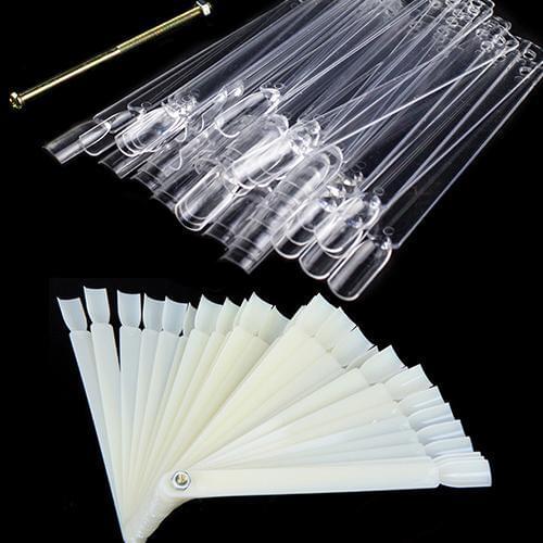 50Pcs Women False Nail Art Board Tip Stick Polish Foldable Display Practice Fan With 50 pieces transparent sector fan boards