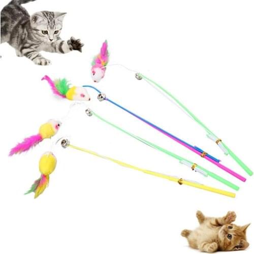 60% Dropshipping!!Pet Cat Teaser Cute Mouse Shape Feather Bell Stick Fishing Rod Interactive Toy