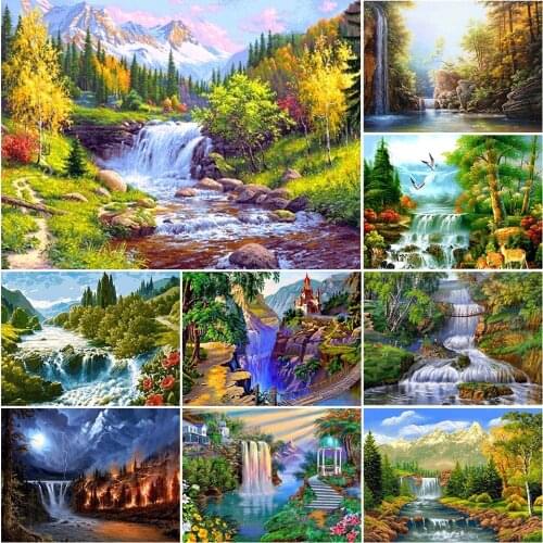 5D DIY Diamond Painting Waterfall Landscape Cross Stitch Kits Full Drill Embroidery Mosaic Art Picture of Rhinestones Home Decor