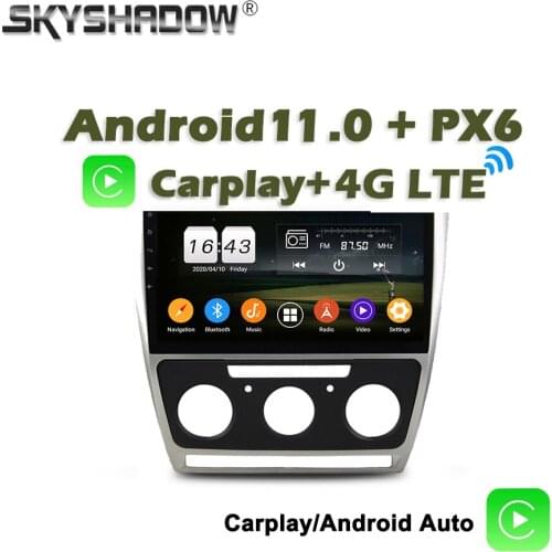 Wireless Carplay PX6 10.1" Car DVD Player Android 10 4G+64GB Radio GPS wifi Bluetooth 5.0 For Skoda Octavia 2007 2008 -2013 2014