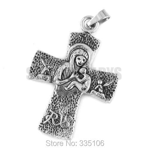 Virgin Mary Jesus Cross Pendant Stainless Steel Jewelry Fashion Cross Biker Men Women Pendant Wholesale SWP0296A