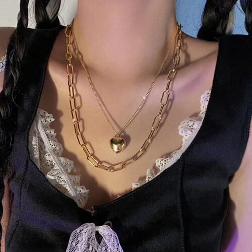Double-layer Love Pendant Chain Stacking Necklace for Women Punk Style Nightclub Clavicle Chain Personality Necklace New Gift