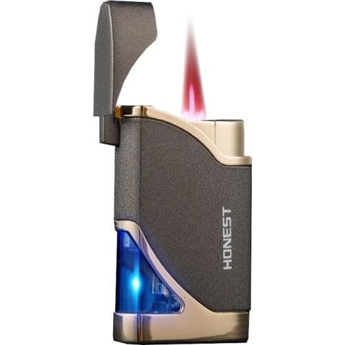Honest Metal Gas Torch Lighter LED Light Transparent Gas Window Windproof Butane Cigarette Cigar Lighter Tobacco Accessories