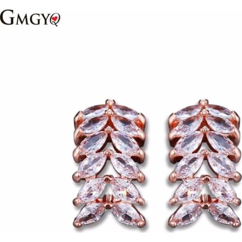 GMGYQ Crystal Leaf Vormige Lange Oorbellen Luxe Bruids Witte Kubieke Zirkoon Sieraden Accessoires Voor Vrouwen Korean Fashion