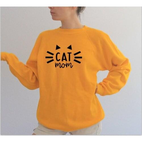 Harajuku Cat Mom Letter Print Letter Printed Loose Jumper Cotton Sweatshirt Women Pullover hoodie Tops Shirts Casual Drop ship