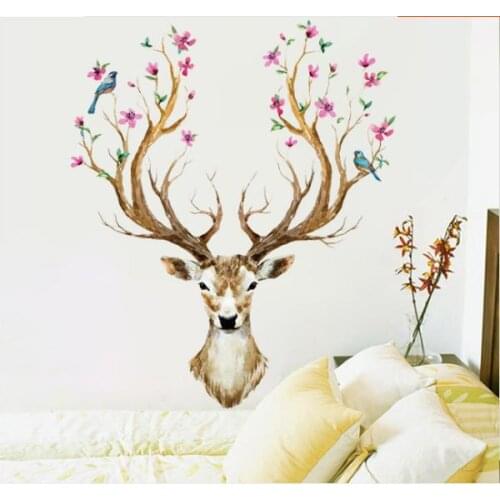 [HHT] Cheap Nordic Creative Elk Wall Stickers Dining Room Living Room Background Wall Decoration Deer Self-adhesive Wallpaper