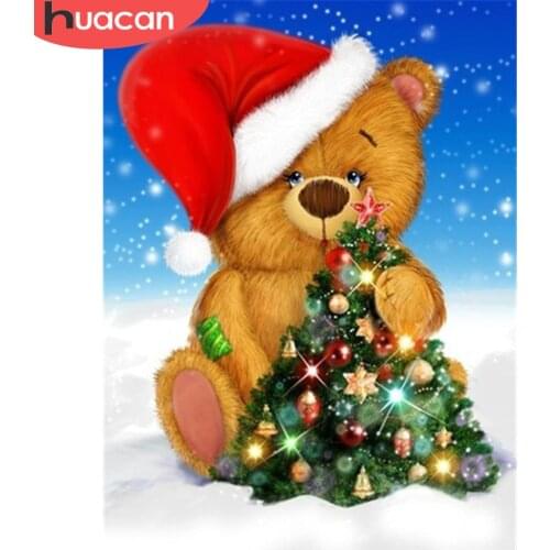 HUACAN Full Square Diamond Embroidery Christmas Diamond Painting Cross Stitch Bear Mosaic 5D Animal Holiday Gift