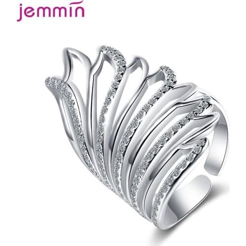 100% Real Solid 925 Silver Angel Wings Ring Gift For Lovers Women Girls Wedding Engagement Jewelry Adjustable Size Open Ring