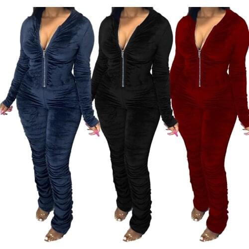 Winter Jumpsuit Black Red One Pice Outfts Autumn Winter Fall Clothing 2021 Velvet Jumpsuit Ruched Jumpsuit Romper Overalls Mono
