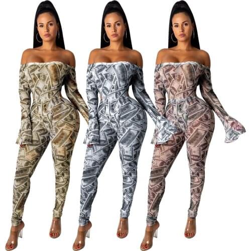 Women Off Shoulder Elegant Jumpsuits Sexy Backless Rompers Casual Long Sleeve Bodycon Overalls Autumn Winter Outfit Streetwear