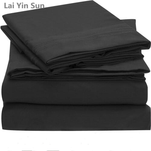 HOT SALE Bedding Set Fitted sheet Flat sheet Pillowcase 3/4pcs US Size Solid Twin Full Queen King Bed sheet Coffee