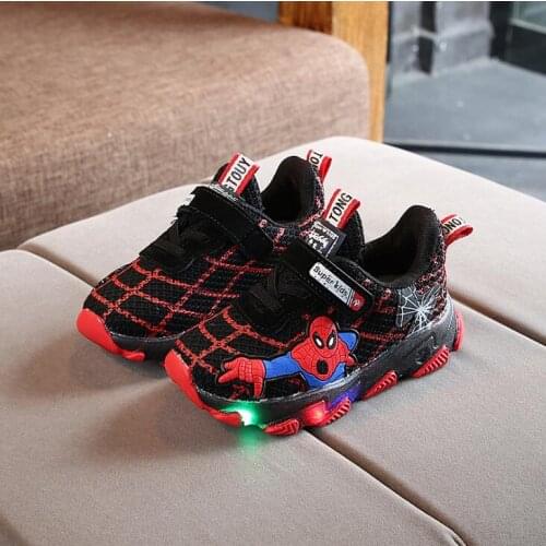 Autumn Hot Led Spiderman Kids Sneakers Boys Girls Light Baby Children Shoes Mesh Sport Boys Girls Led Light Shoes Size 21-30