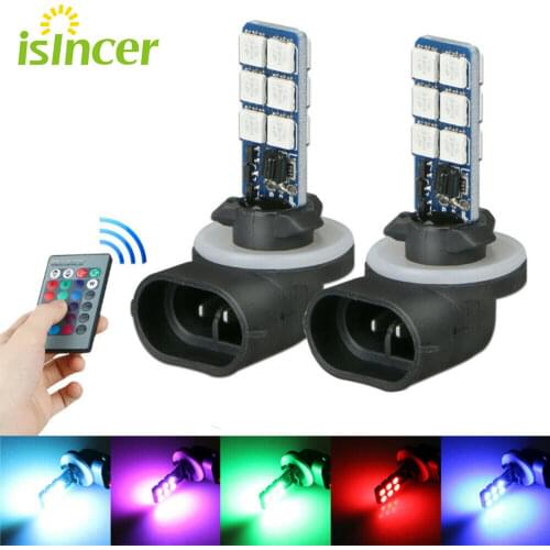 2pcs H1 H3 880 881 5050 Colourful LED RGB Car Headlight Fog Lights Lamp Bulb Car Driving Light Auto Foglamps Bulb Car Accessorie