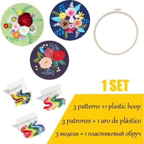 Flower Pattern DIY Embroidery Kit with Hoop Pattern Printed Cross Stitch Needlework Set Handmade Arts Crafts Sewing Gift