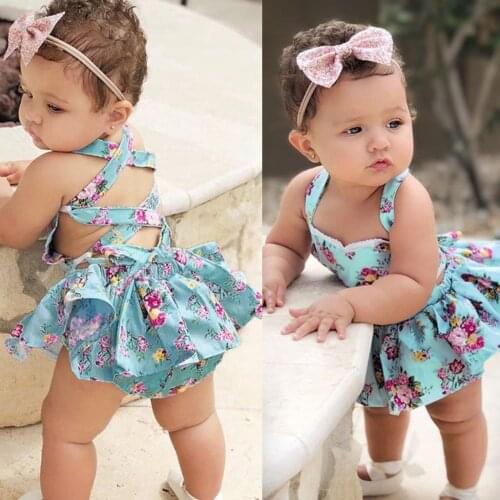Newborn Infant Baby Girls Dress Backless Lacing Floral Print Romper Dress Sundress Summer Princess Dresses Baby Girls Clothes 1