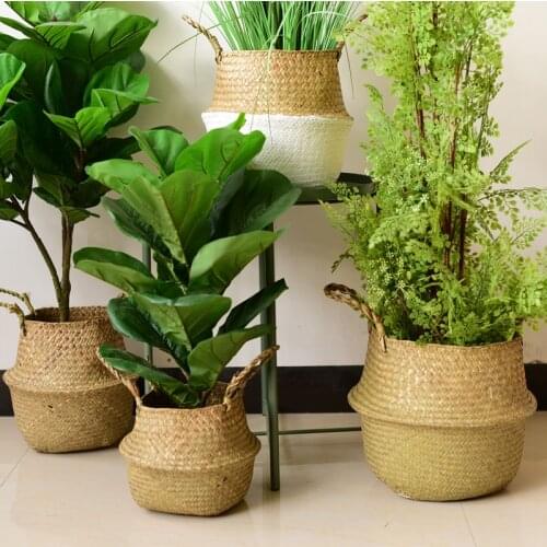 Seagrass Wicker Basket with Handle Rattan Hanging Flower Pot Dirty Laundry Sundires Storage Basket Toy Storage Holder Organizer